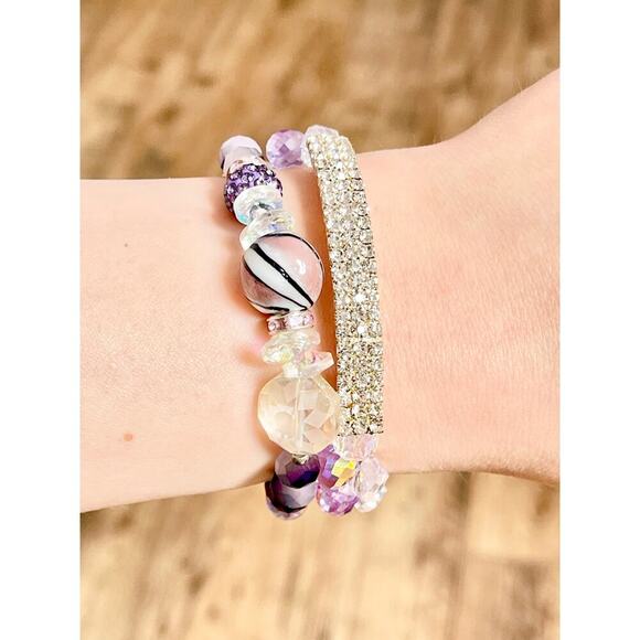 Purple Crystal Beaded Bracelet Set - Picture 3 of 16